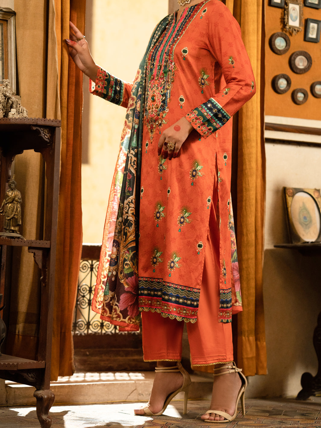 Orange Cotton Silk 3 Piece Stitched - AWP-3PS-566