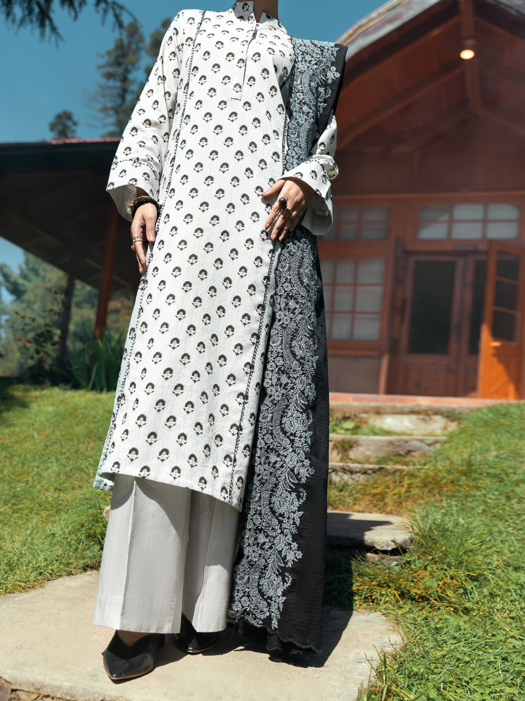 Grey Dobby Jacquard 3 Piece Stitched - AWP-3PS-583