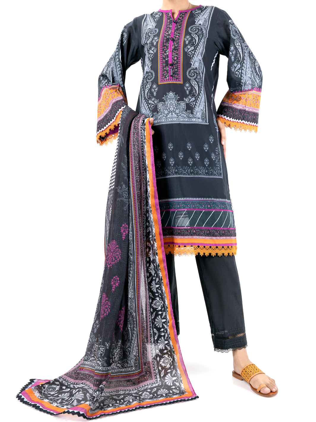Black Cambric 3 Piece Stitched - AWP-3PS-686