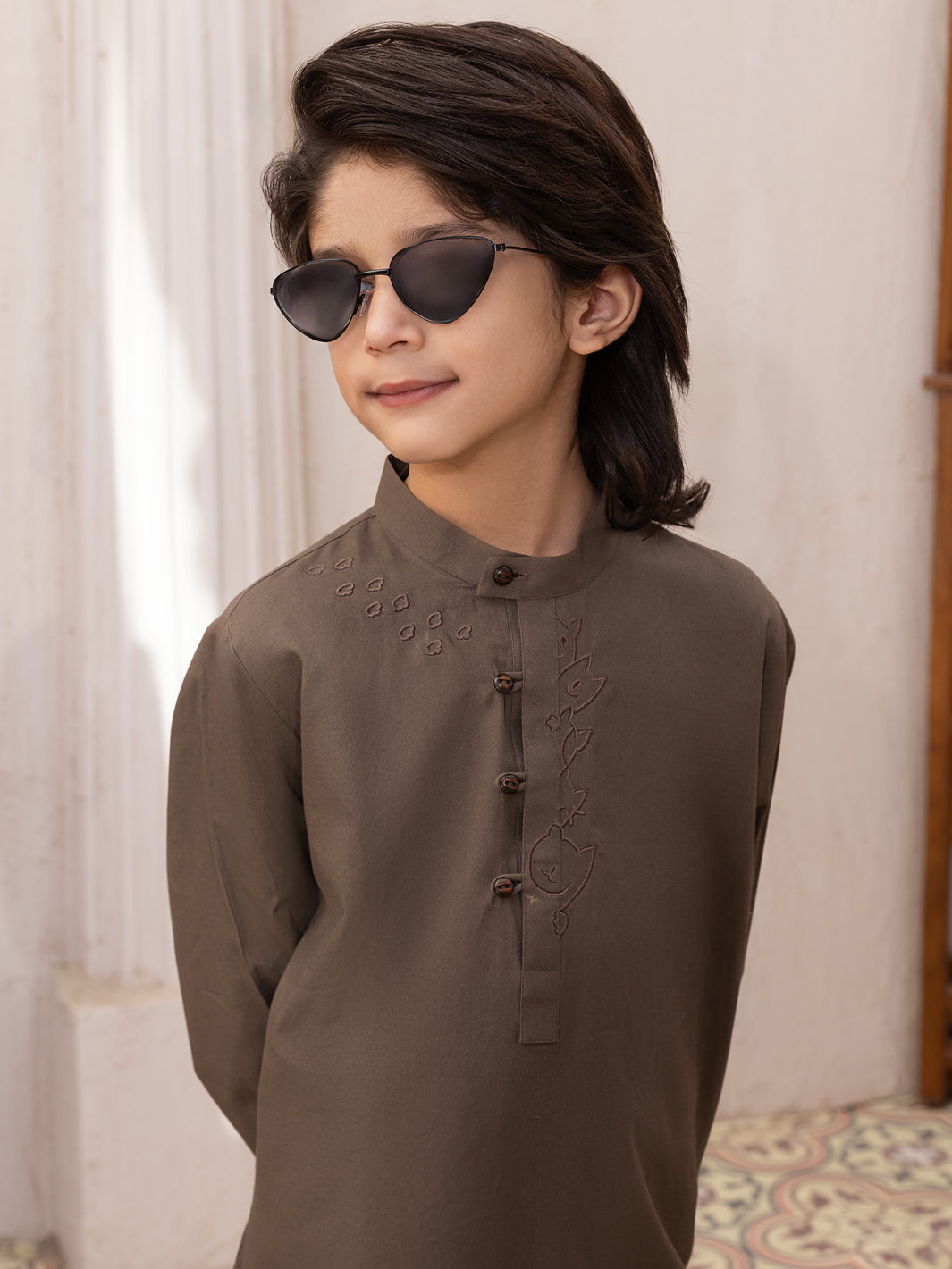 Dark Brown Cotton Kameez Shalwar - ALBY-KS-005