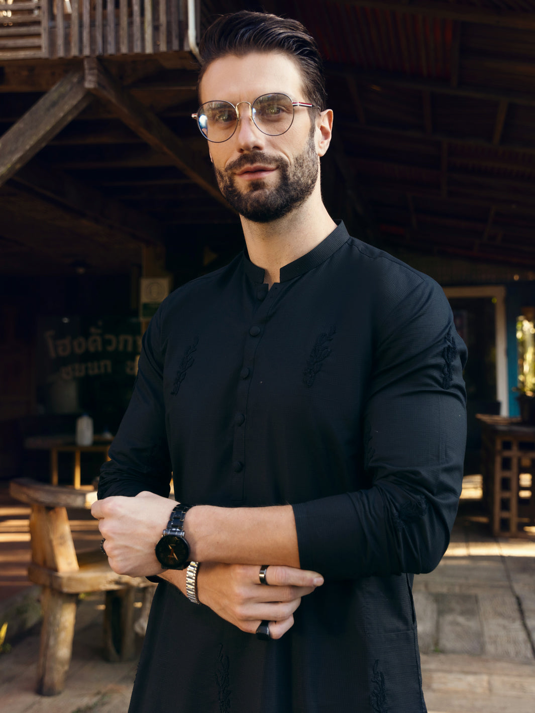 Black Cotton Kurta - AL-K-1103B