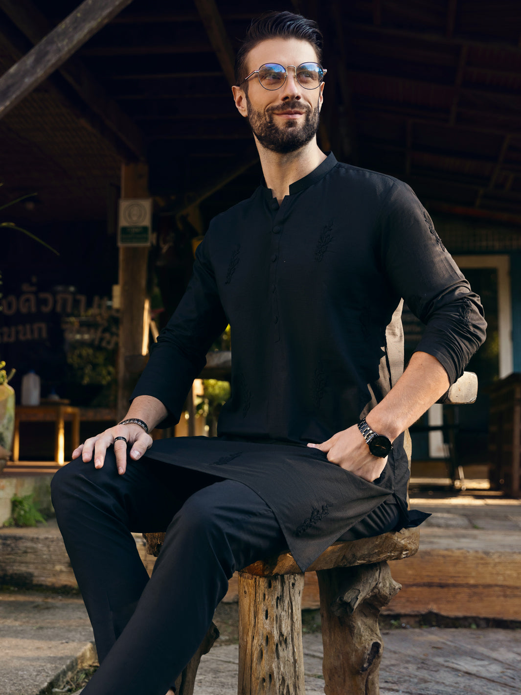 Black Cotton Kurta - AL-K-1103B