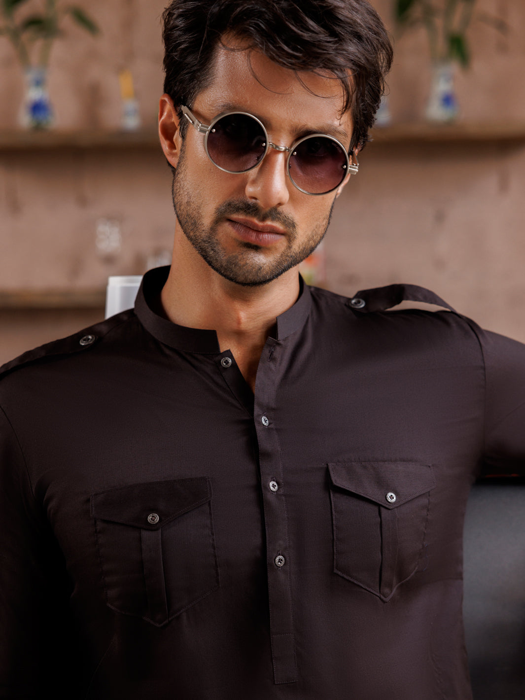 Dark Brown Cotton Kameez Shalwar - AL-KS-3037A - Almirah Online