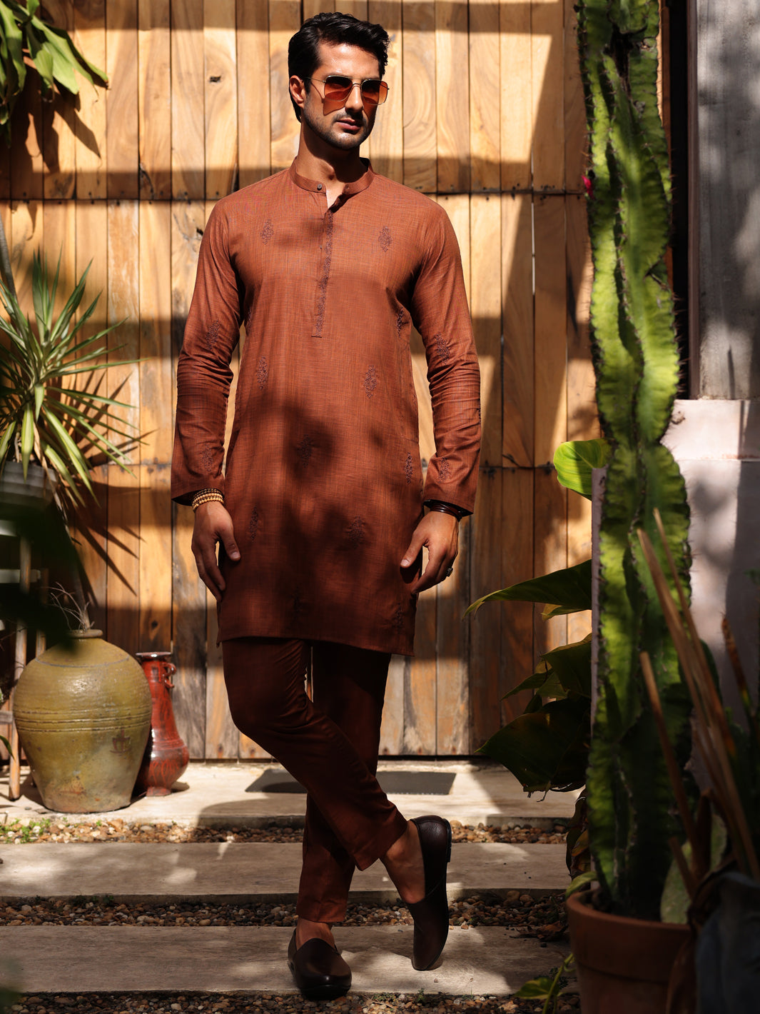 Rust Cotton Kurta Trouser - AL-KT-2931 - Almirah Online