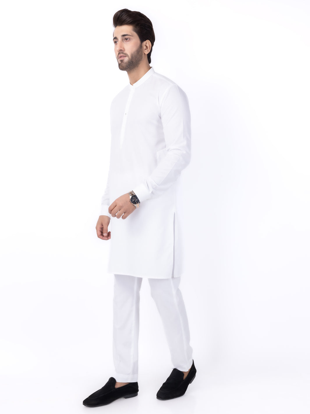 White Poly Cotton Kurta Trouser - AL-KT-3046B - Almirah Online