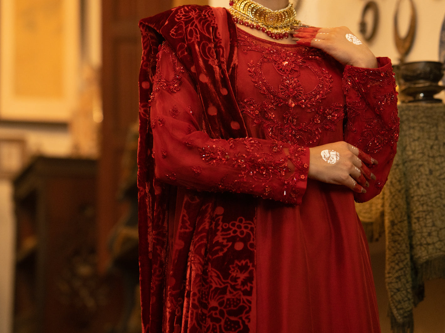 Red Shisha Silk 3Pc Formal Stitched - AL-3PS-LS-439