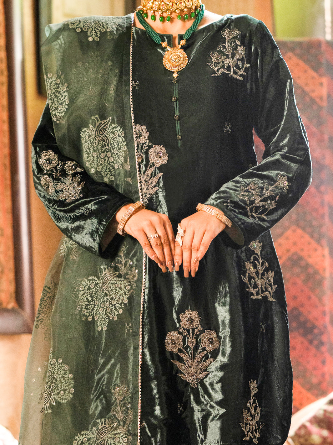 Teal Velvet 3Pc Formal Stitched - AL-3PS-LS-440