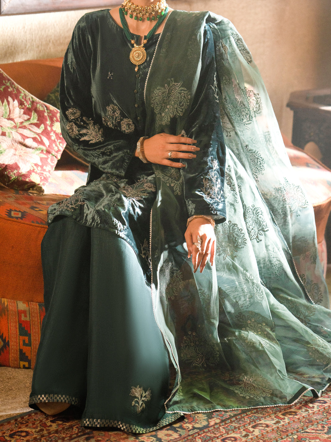 Teal Velvet 3Pc Formal Stitched - AL-3PS-LS-440