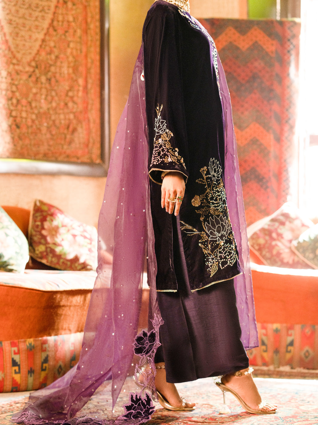 Purple Velvet 3Pc Formal Stitched - AL-3PS-LS-441