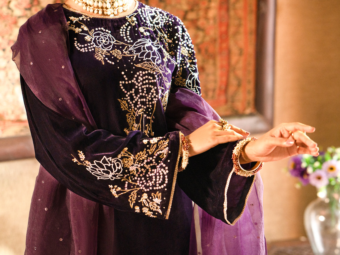 Purple Velvet 3Pc Formal Stitched - AL-3PS-LS-441
