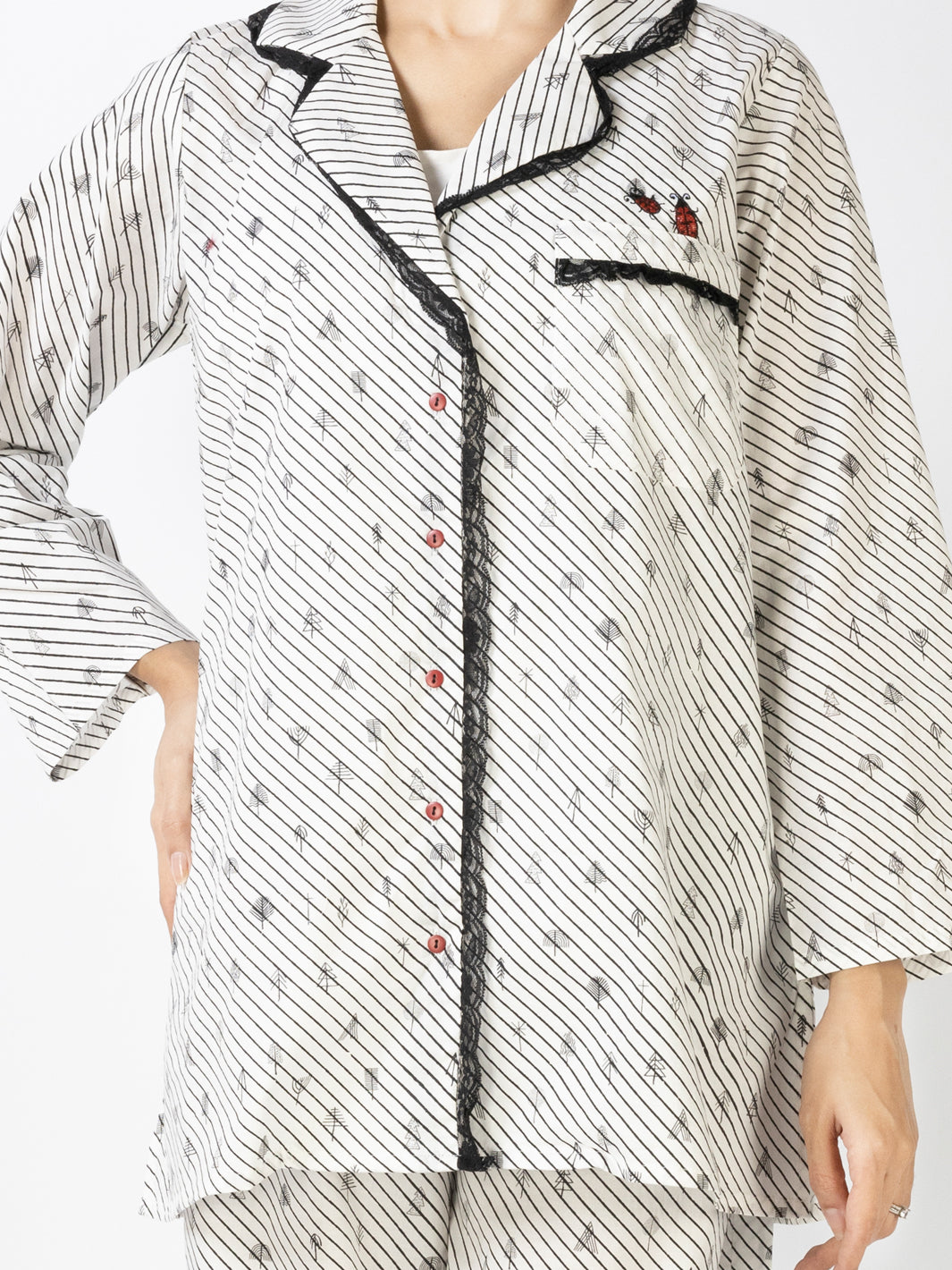 Black & White Cotton 2Pc Stitched Nightwear - AL-LKS-NW-1015