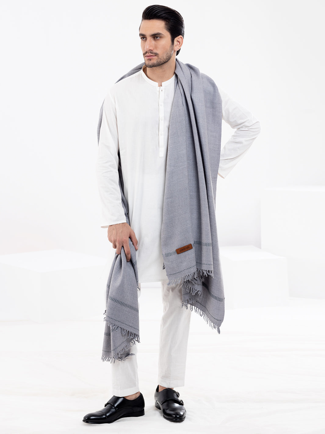 Light Grey Woolen Shawl For Men - AL-SH-009 - Almirah Online