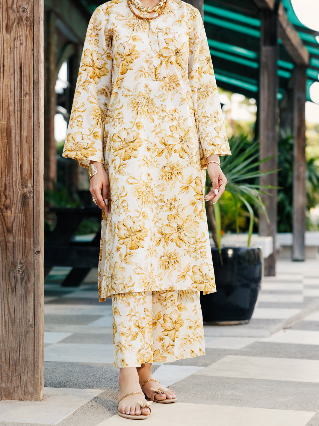 Beige Lawn Co-ord Set - ALP-2PS-SLKS-2239
