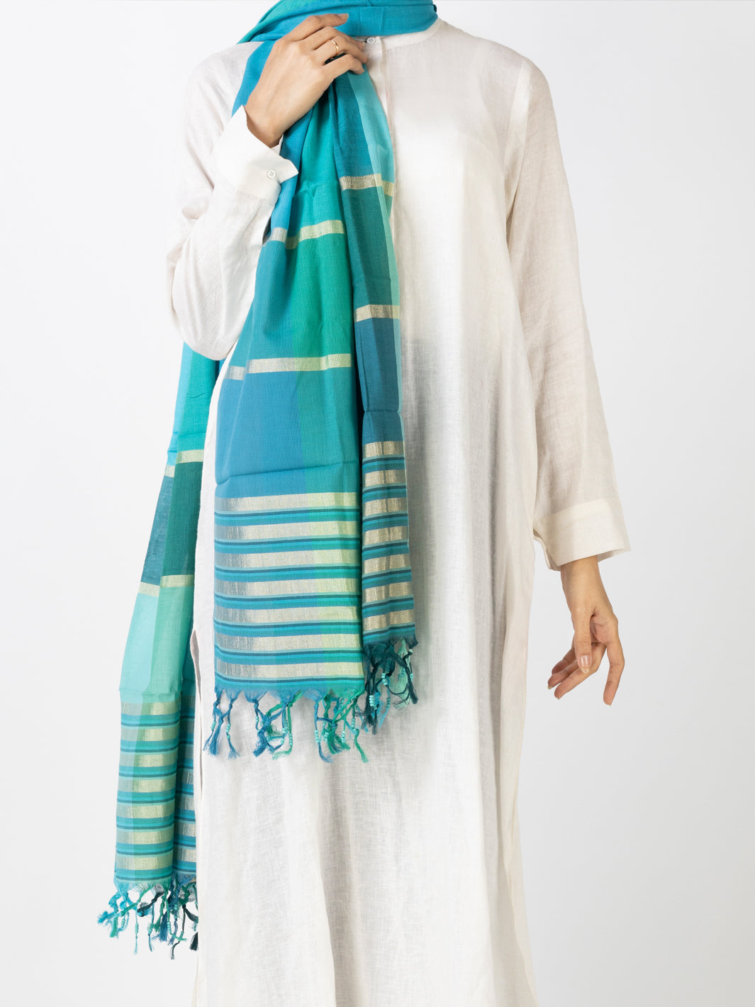 Teal Silk Women Stole - ALCR-ST-1054