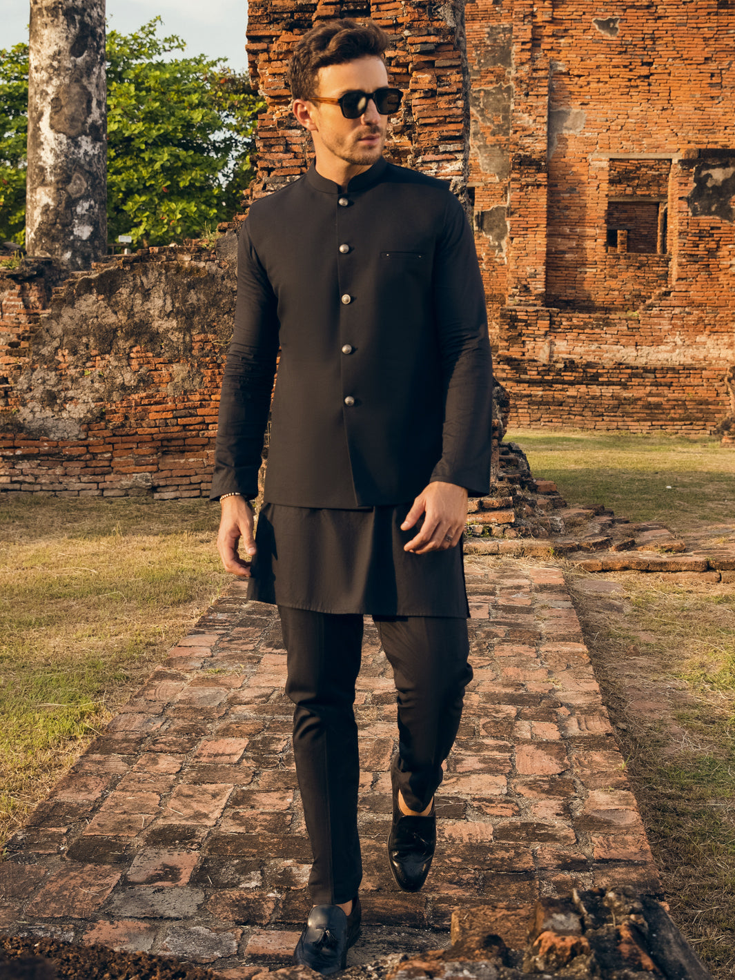 Black Shalwar Kameez With Waistcoat For Girls Black Blended