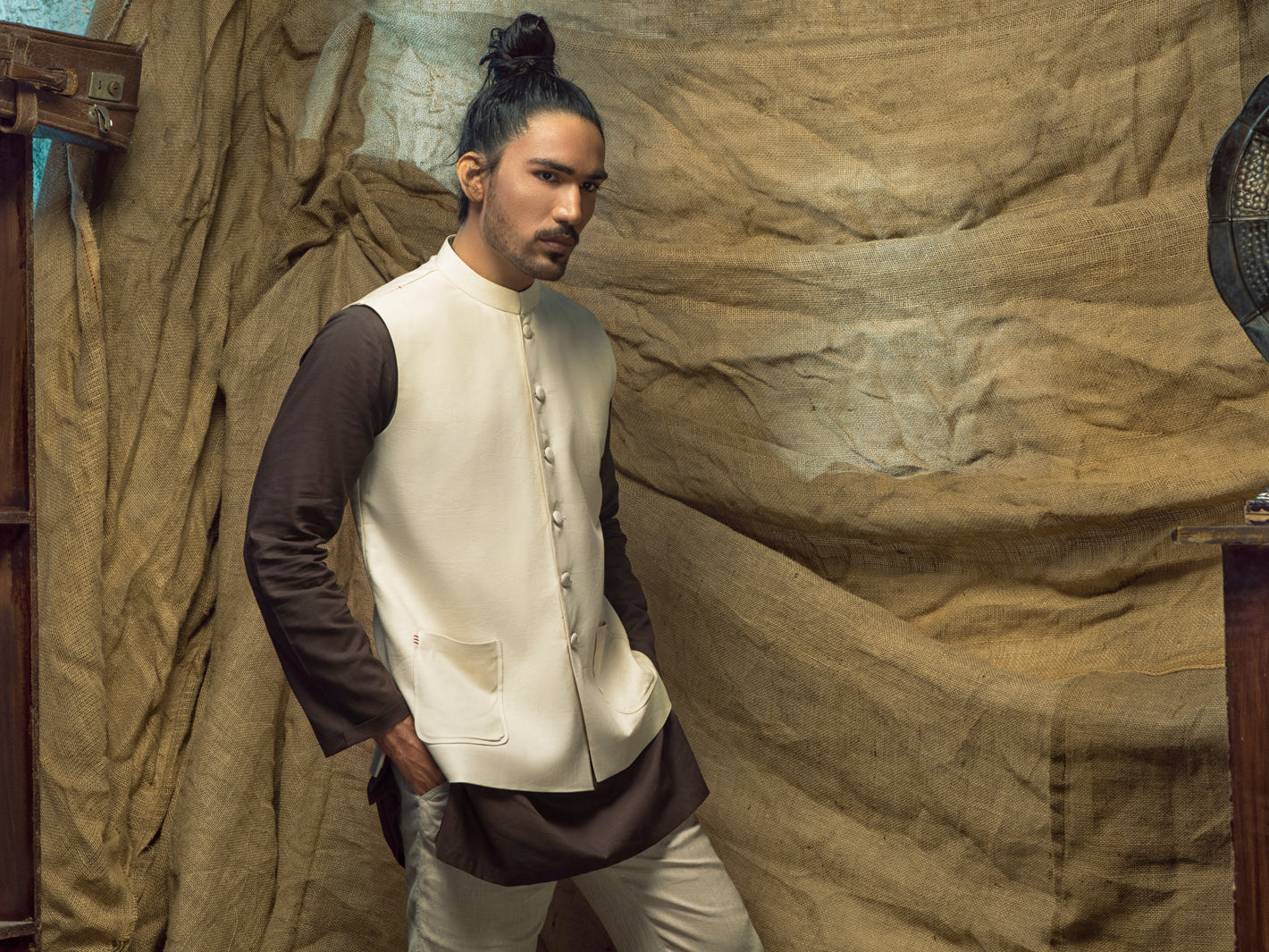 Cream Linen Cotton Waistcoat - ALCR-WC-002