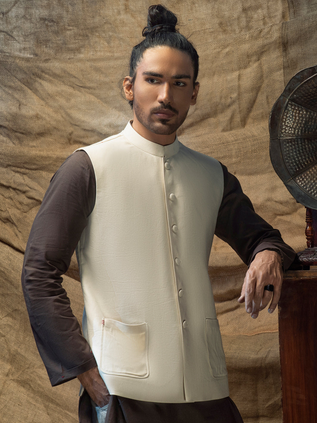 Cream Linen Cotton Waistcoat - ALCR-WC-002