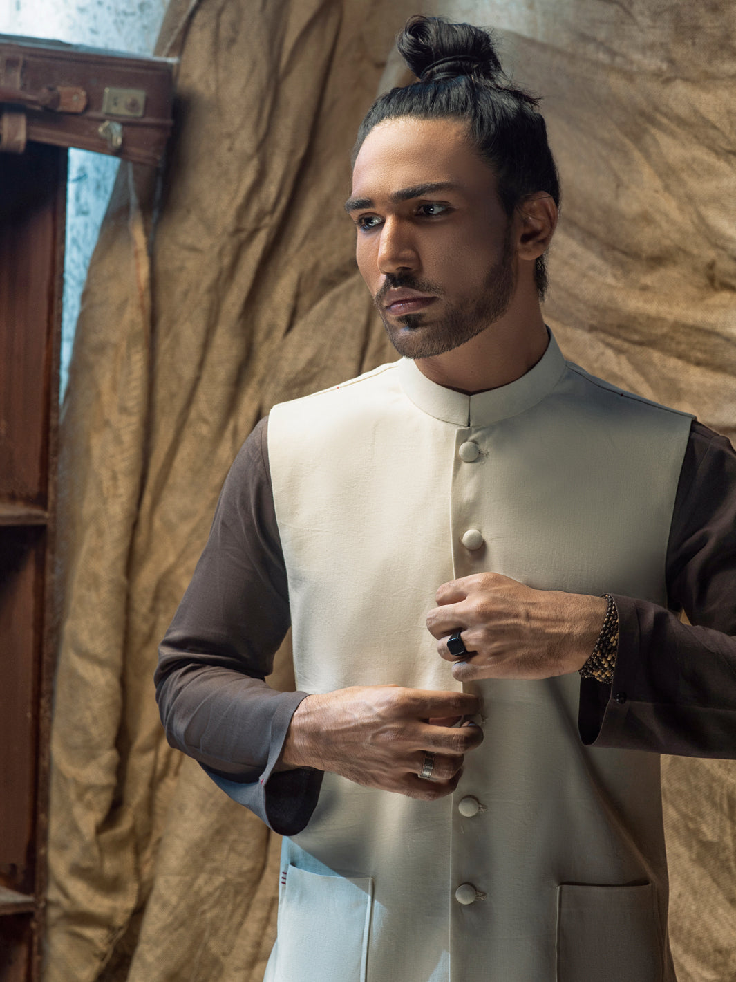Cream Linen Cotton Waistcoat - ALCR-WC-002