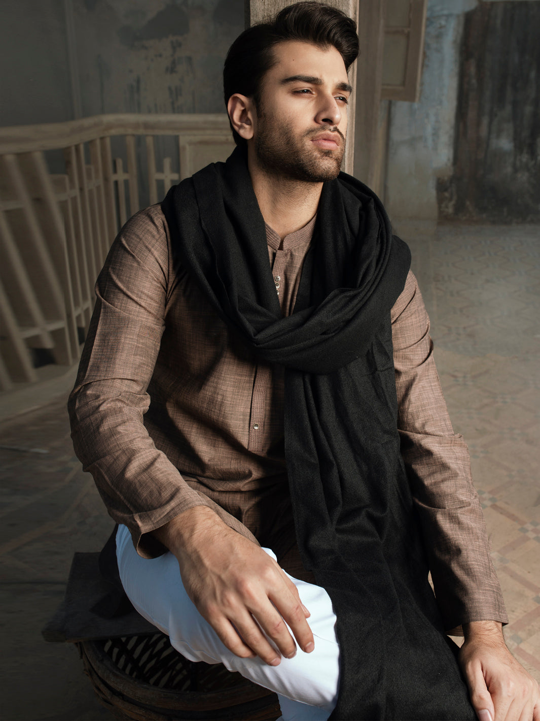 Black Blended Shawl For Men - AL-SH-004