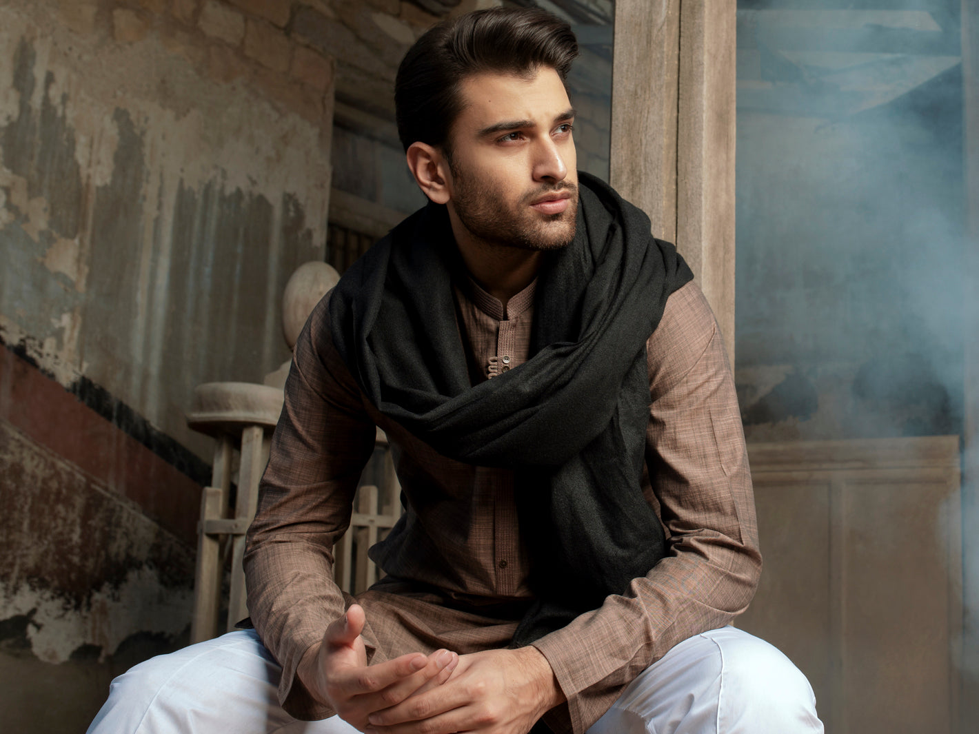 Black Blended Shawl For Men - AL-SH-004