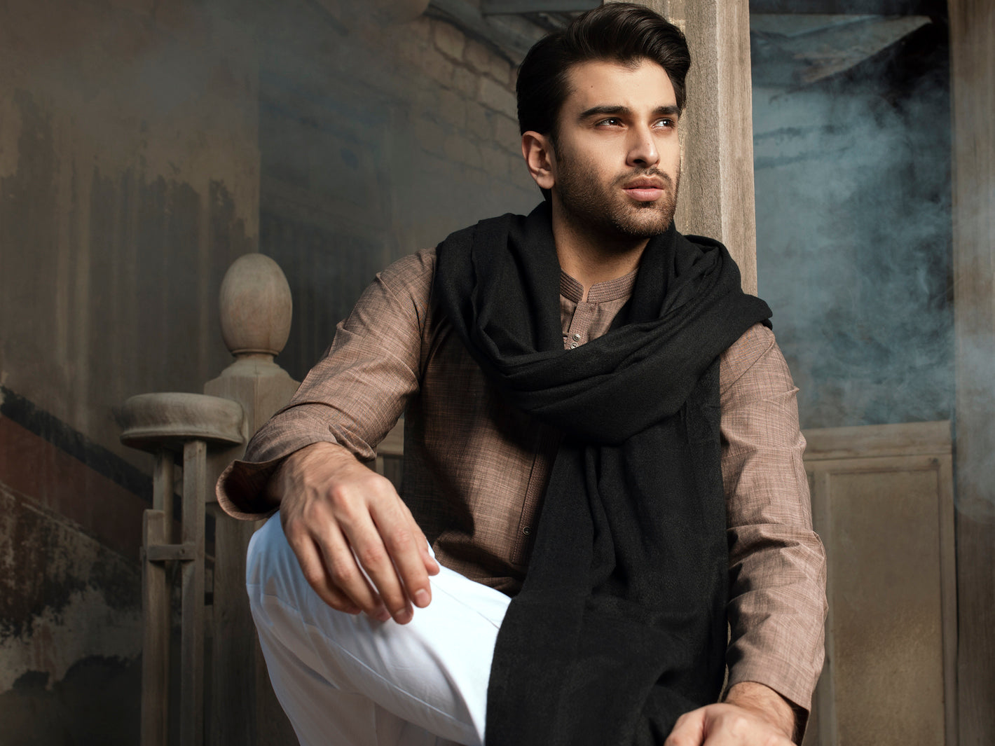 Black Blended Shawl For Men - AL-SH-004