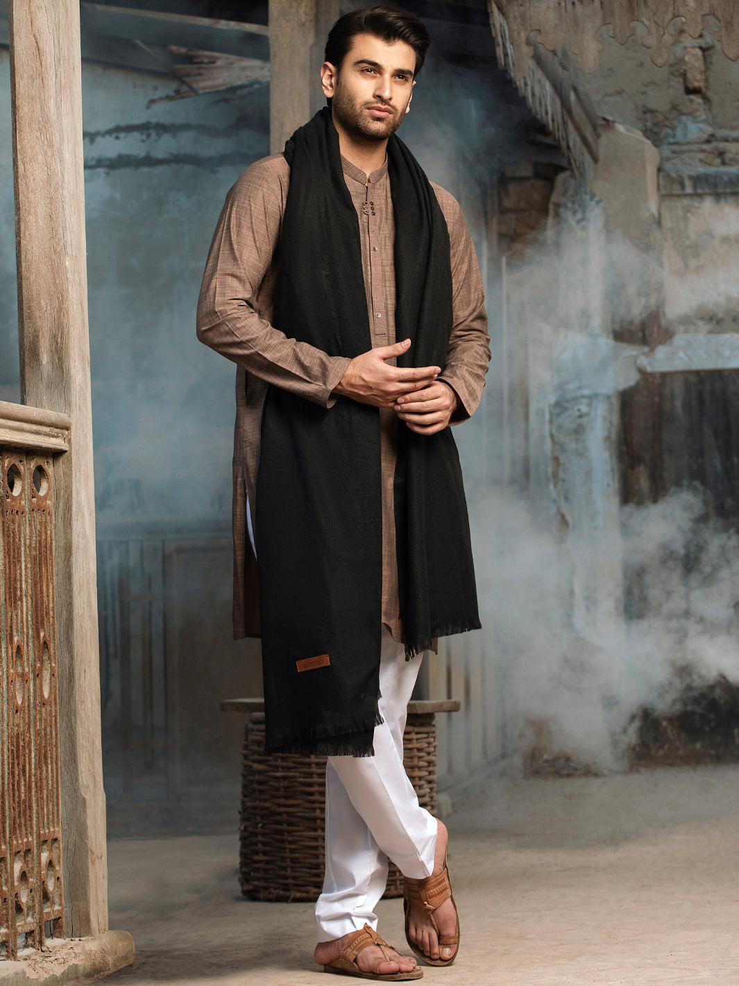 Black Blended Shawl For Men - AL-SH-004