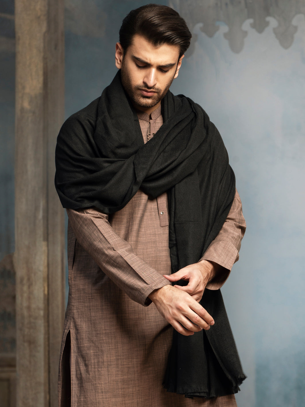 Black Blended Shawl For Men - AL-SH-004