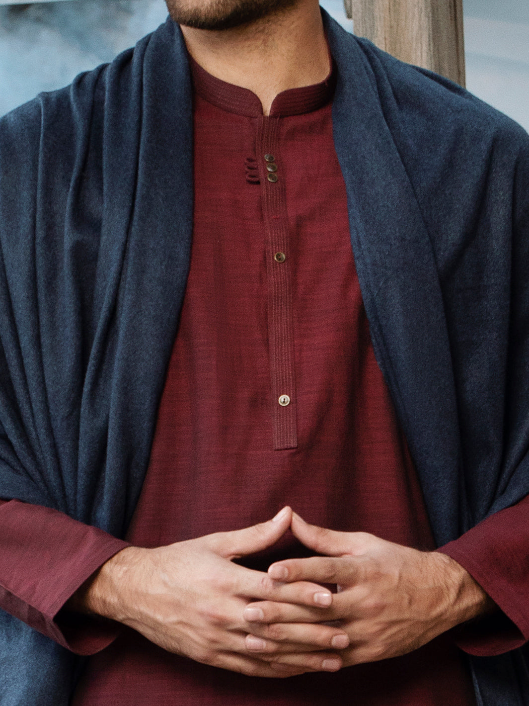 Blue Blended Shawl For Men - AL-SH-005
