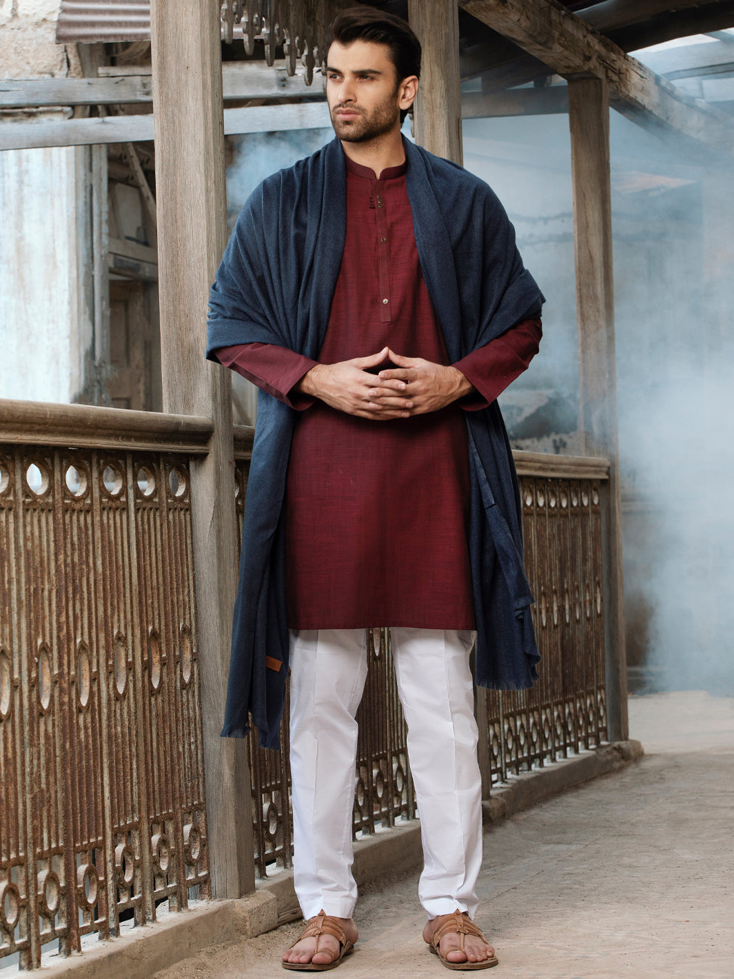 Blue Blended Shawl For Men - AL-SH-005