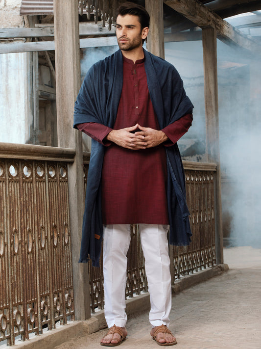 Blue Blended Shawl For Men - AL-SH-005