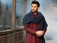 Blue Blended Shawl For Men - AL-SH-005
