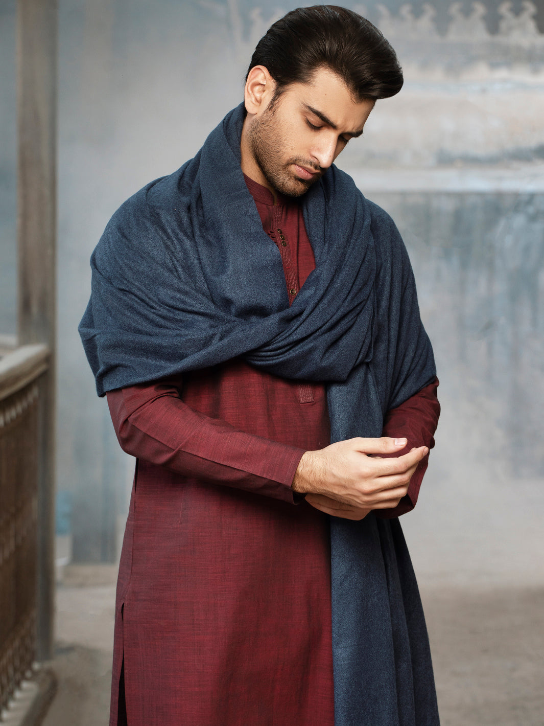Blue Blended Shawl For Men - AL-SH-005