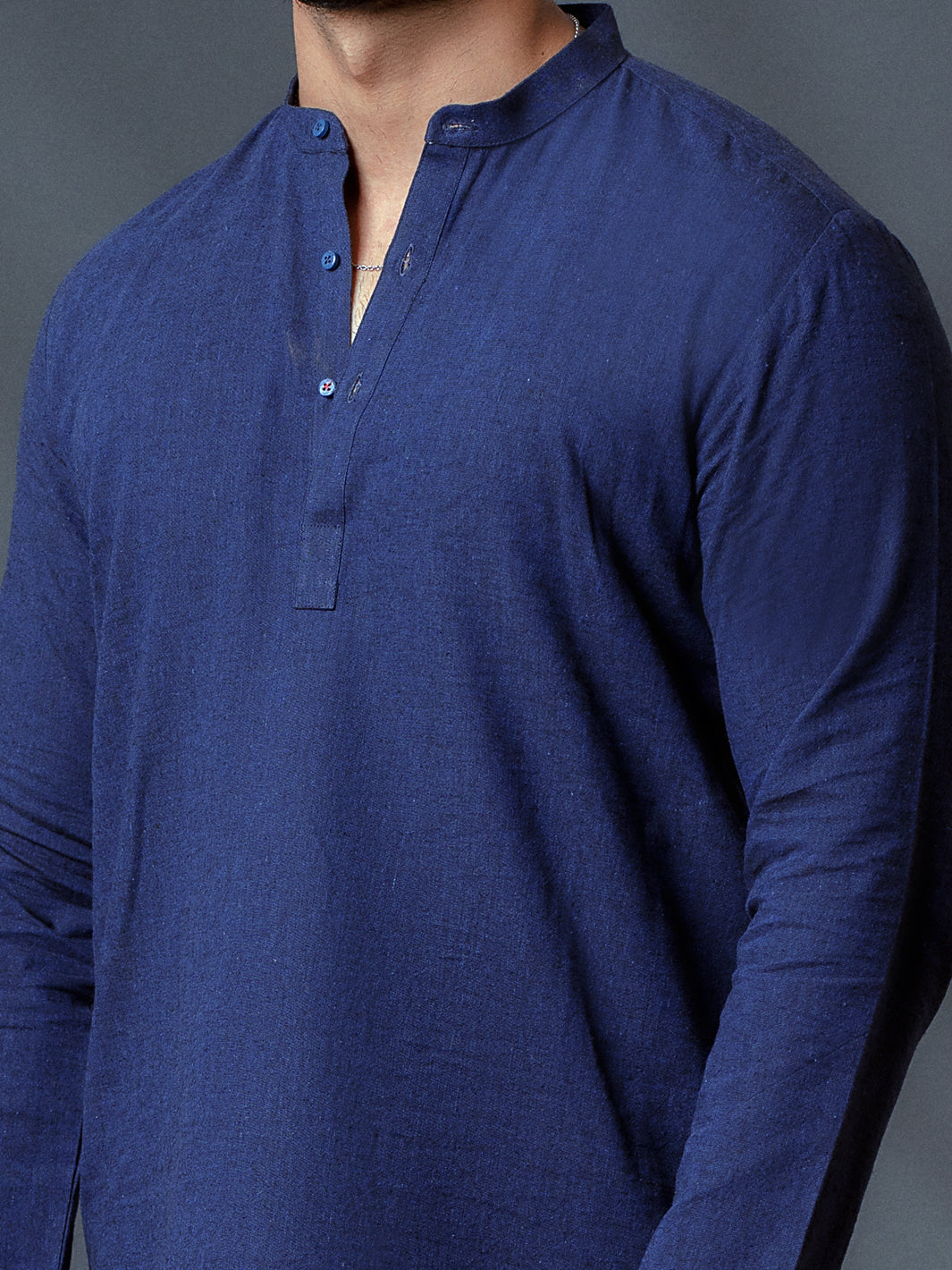 Blue Linen Short Kurta - ALCR-K-007 - Almirah Online