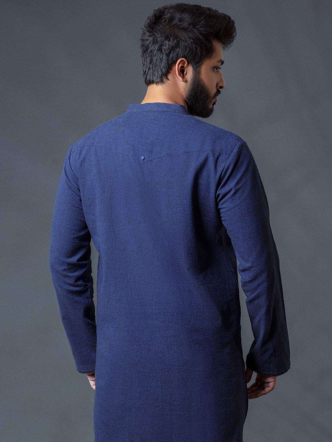 Blue Linen Short Kurta - ALCR-K-007 - Almirah Online