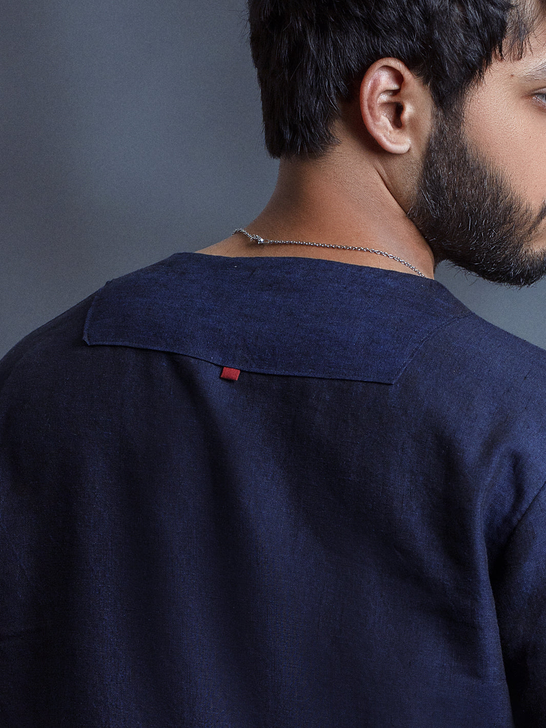 Dark Blue Linen Short Kurta - ALCR-K-006 - Almirah Online