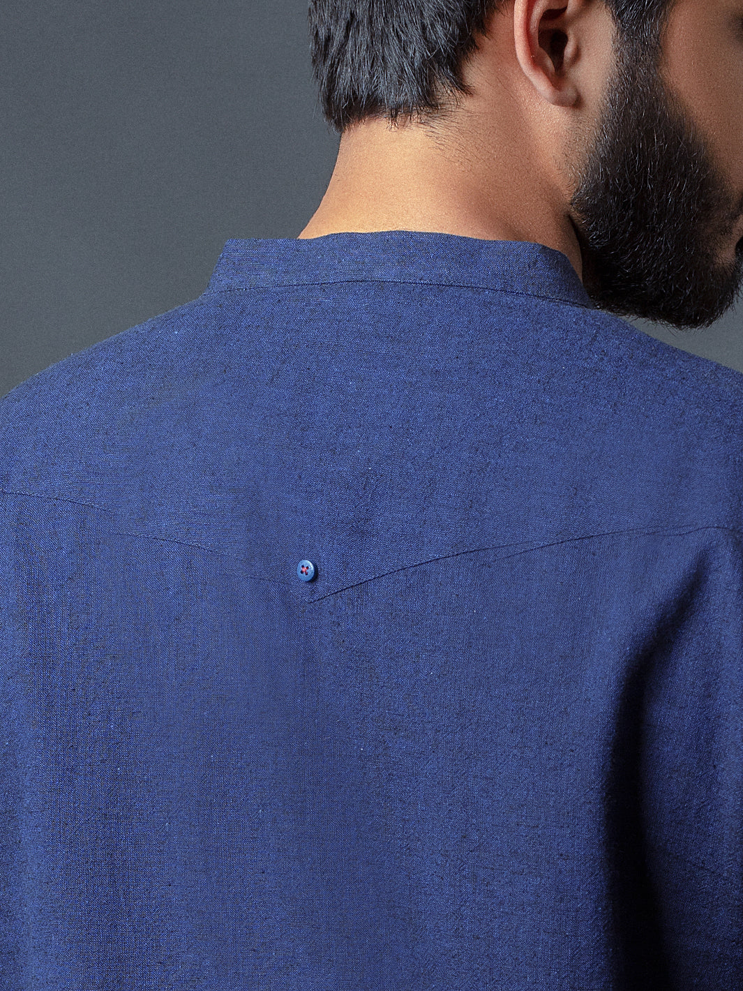 Blue Linen Short Kurta - ALCR-K-007 - Almirah Online