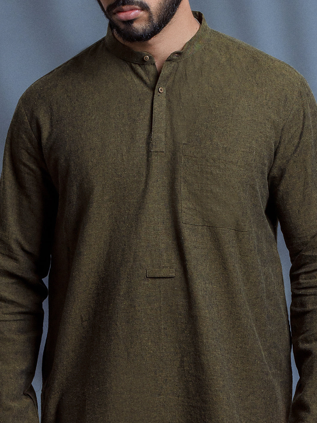 Green Linen Short Kurta - ALCR-K-008 - Almirah Online