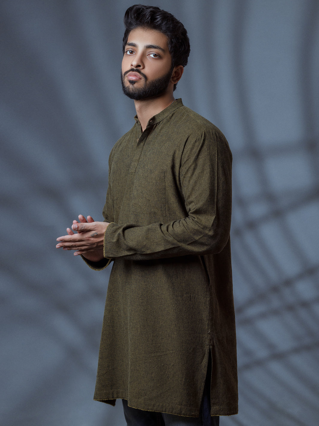 Green Linen Short Kurta - ALCR-K-008 - Almirah Online