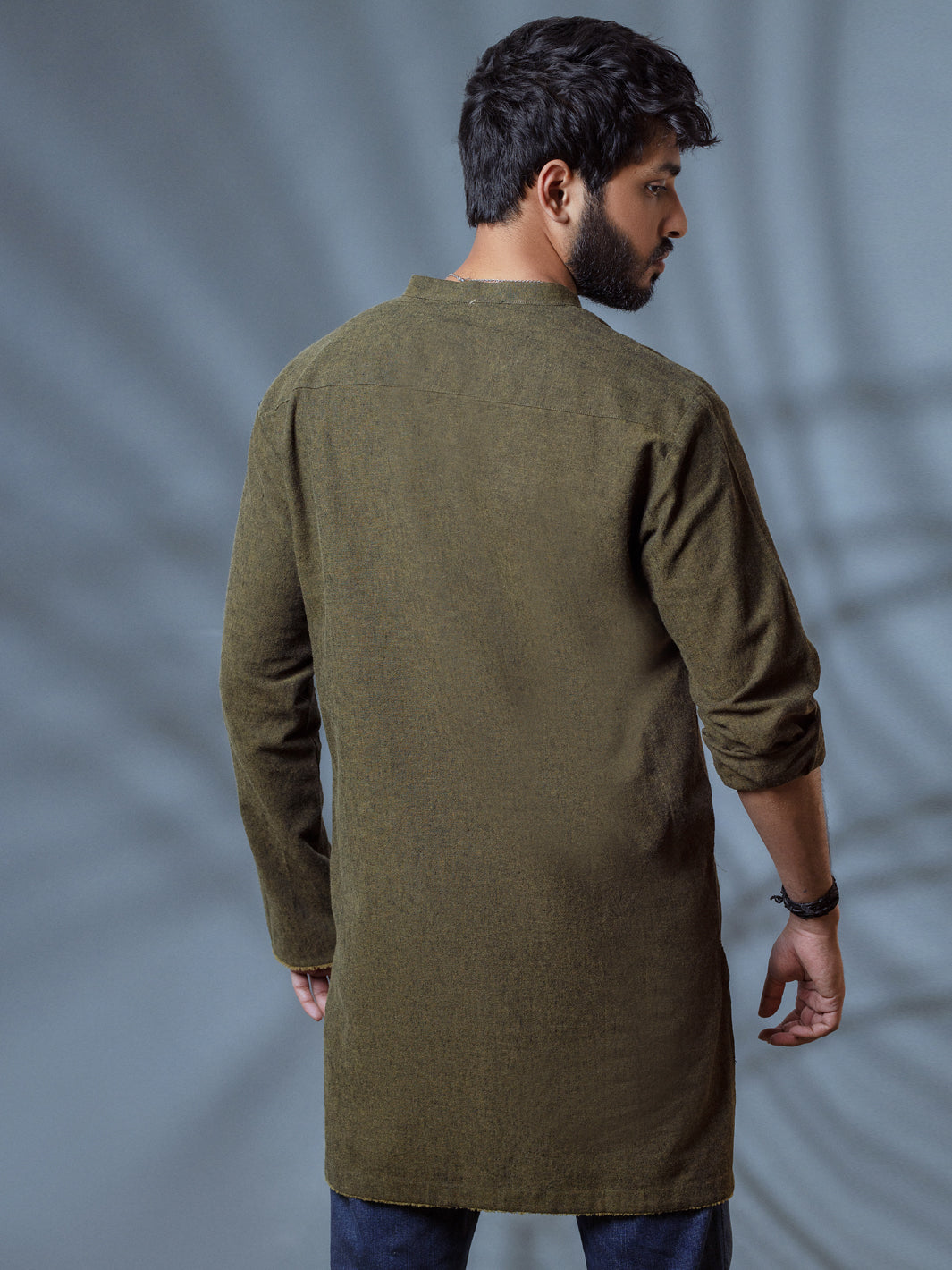 Green Linen Short Kurta - ALCR-K-008 - Almirah Online