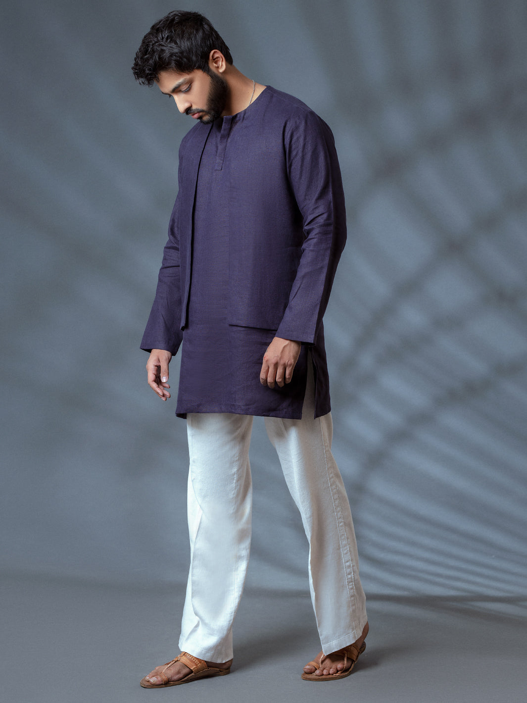 Deep Purple Linen Short Kurta - ALCR-K-009 - Almirah Online