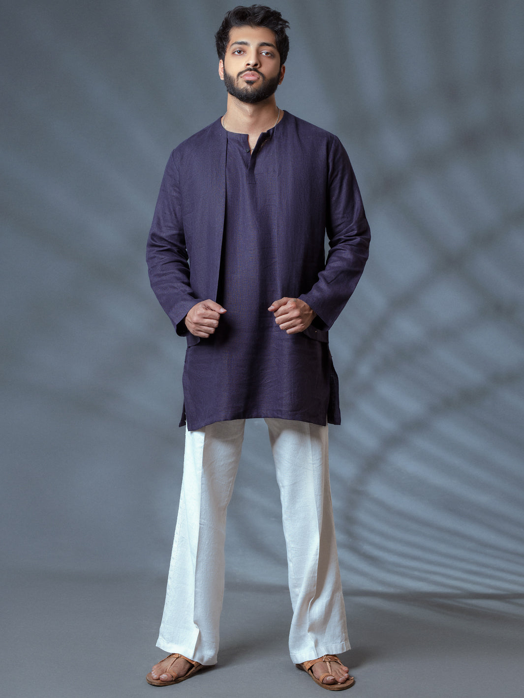 Deep Purple Linen Short Kurta - ALCR-K-009 - Almirah Online