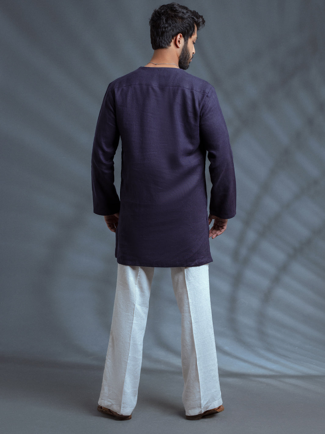 Deep Purple Linen Short Kurta - ALCR-K-009 - Almirah Online