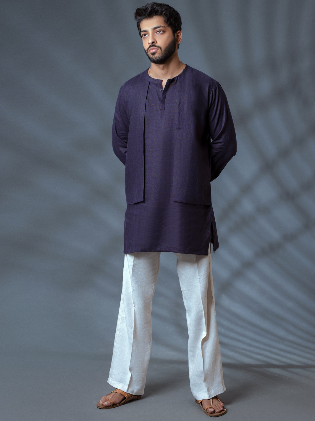 Deep Purple Linen Short Kurta - ALCR-K-009 - Almirah Online