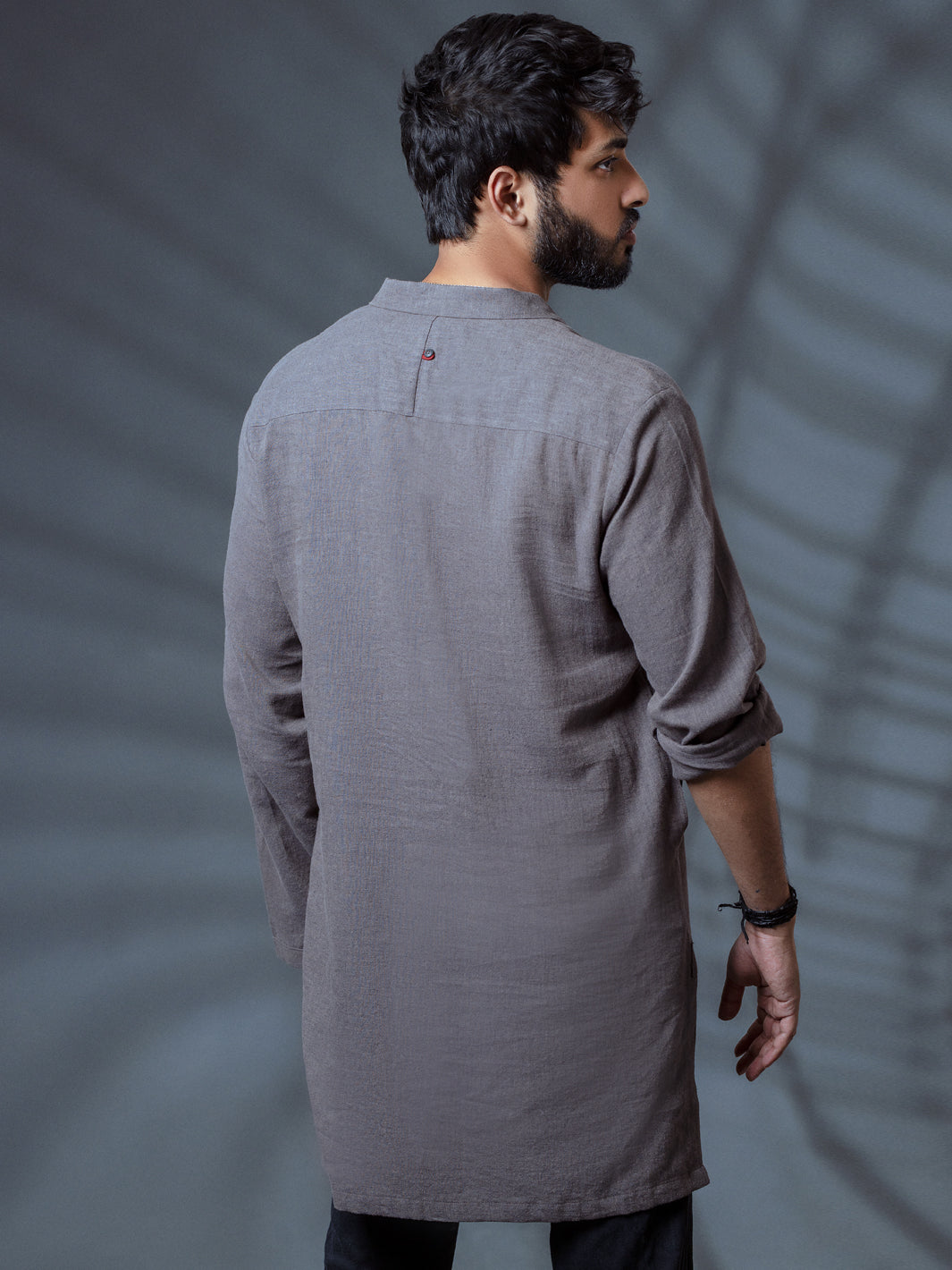 Grey Linen Short Kurta - ALCR-K-011 - Almirah Online