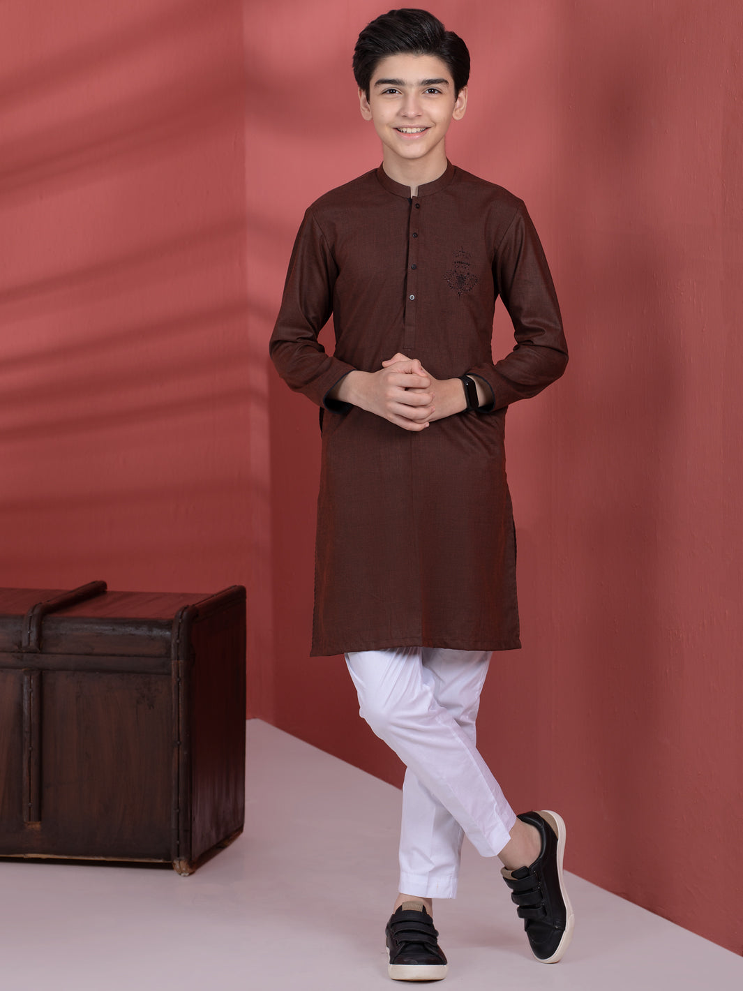 Dark Brown Blended Boy Kurta - ALT-K-013A