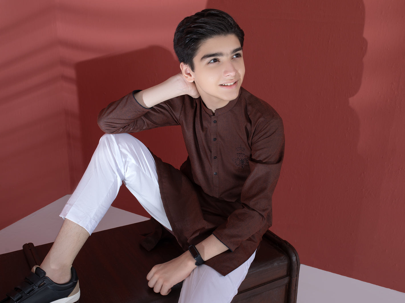 Dark Brown Blended Boy Kurta - ALT-K-013A