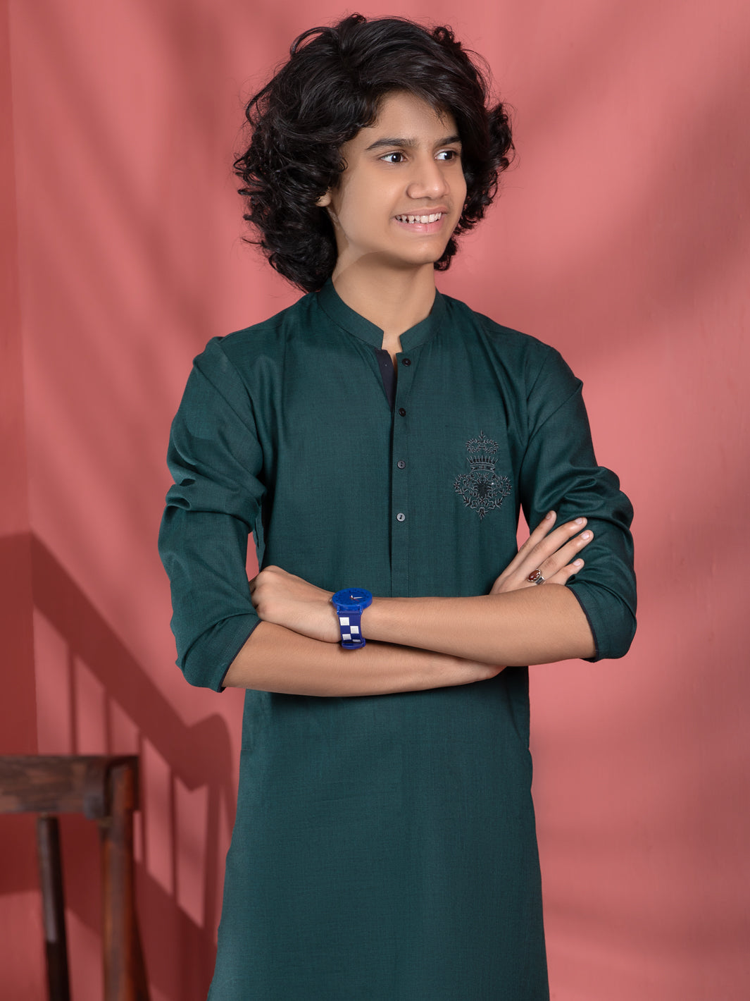 Dark Green Blended Boy Kurta - ALT-K-013B