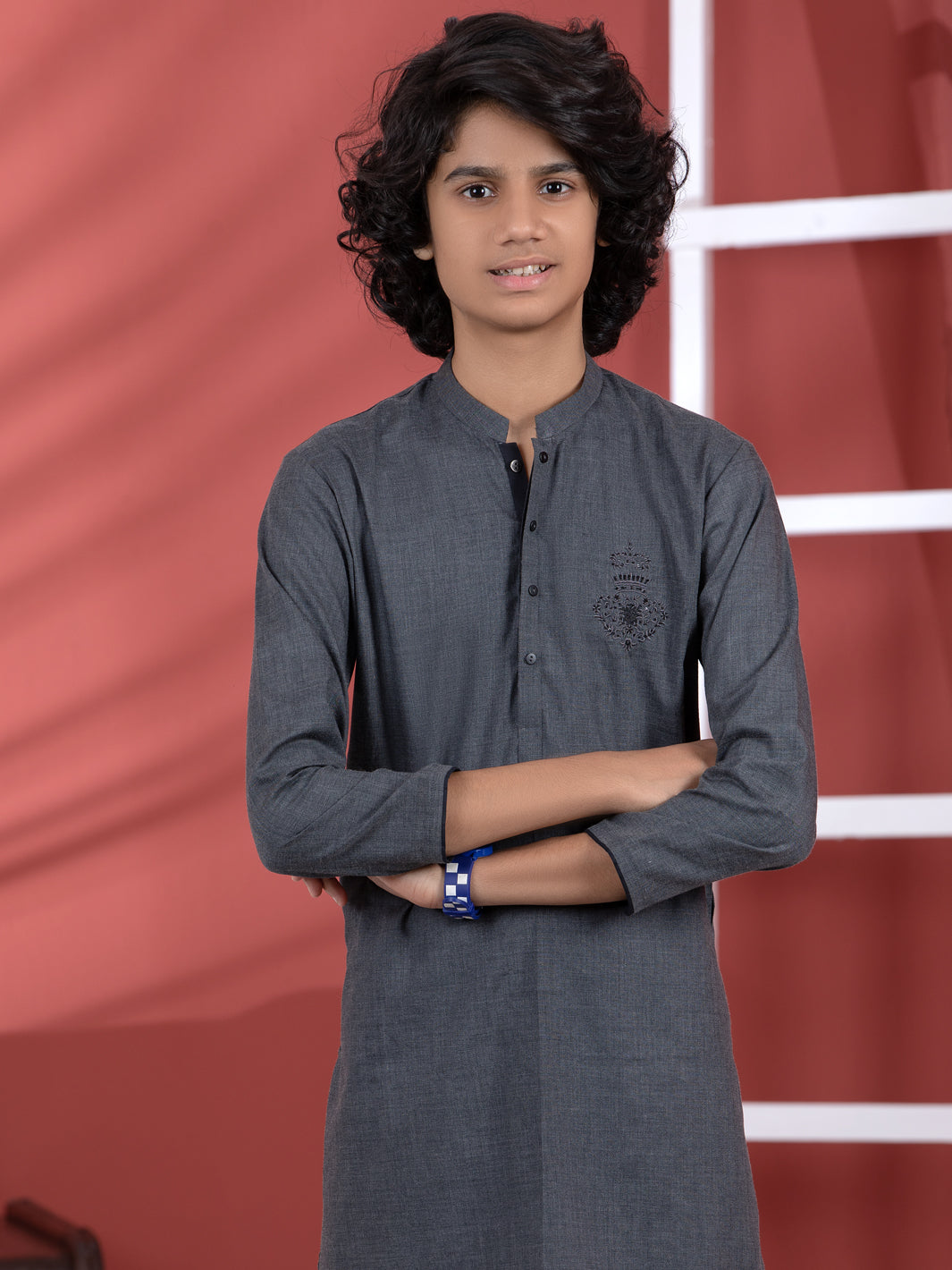 Dark Grey Blended Boy Kurta - ALT-K-013C