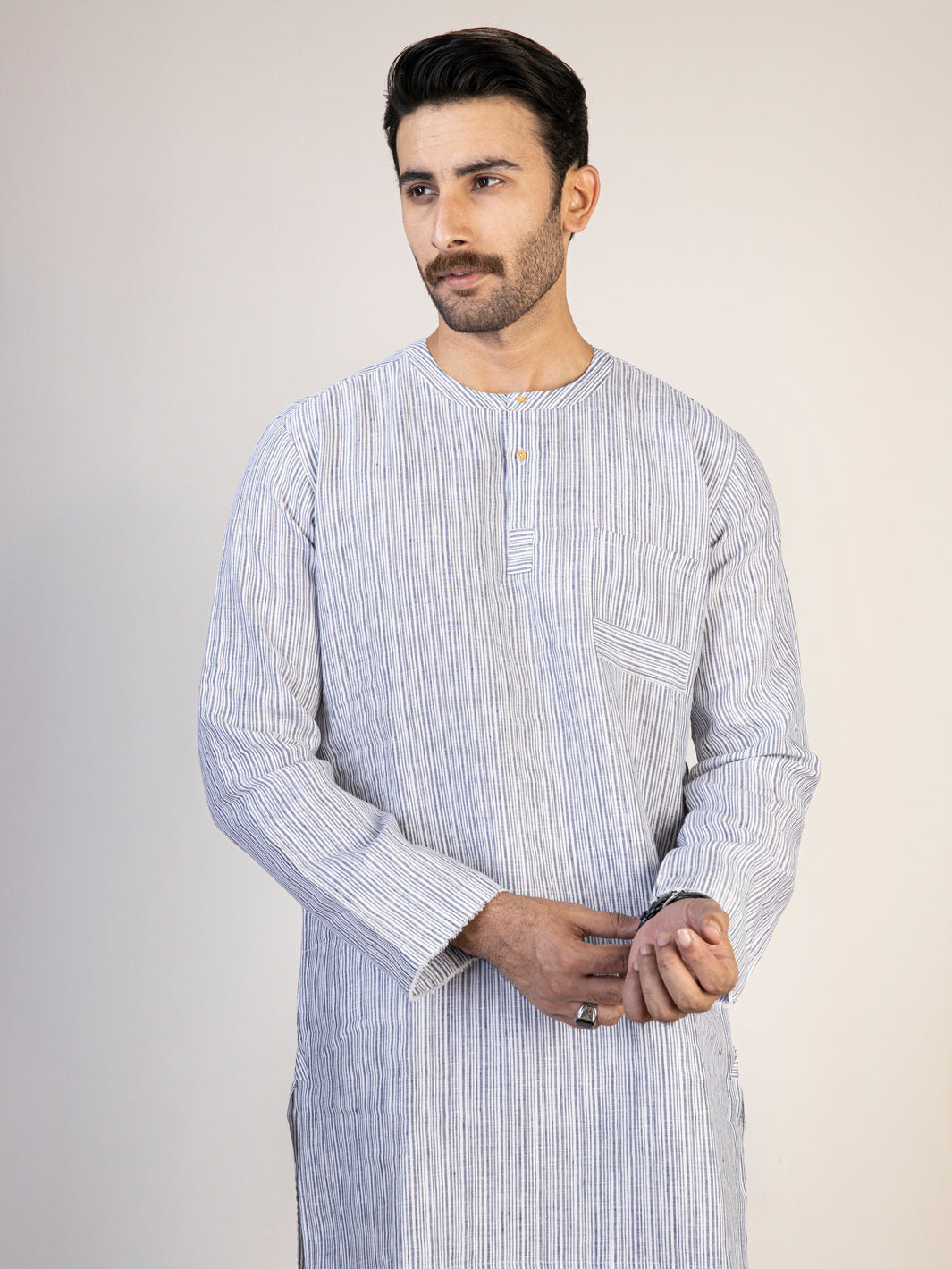 Grey Linen Short Kurta - ALCR-K-040