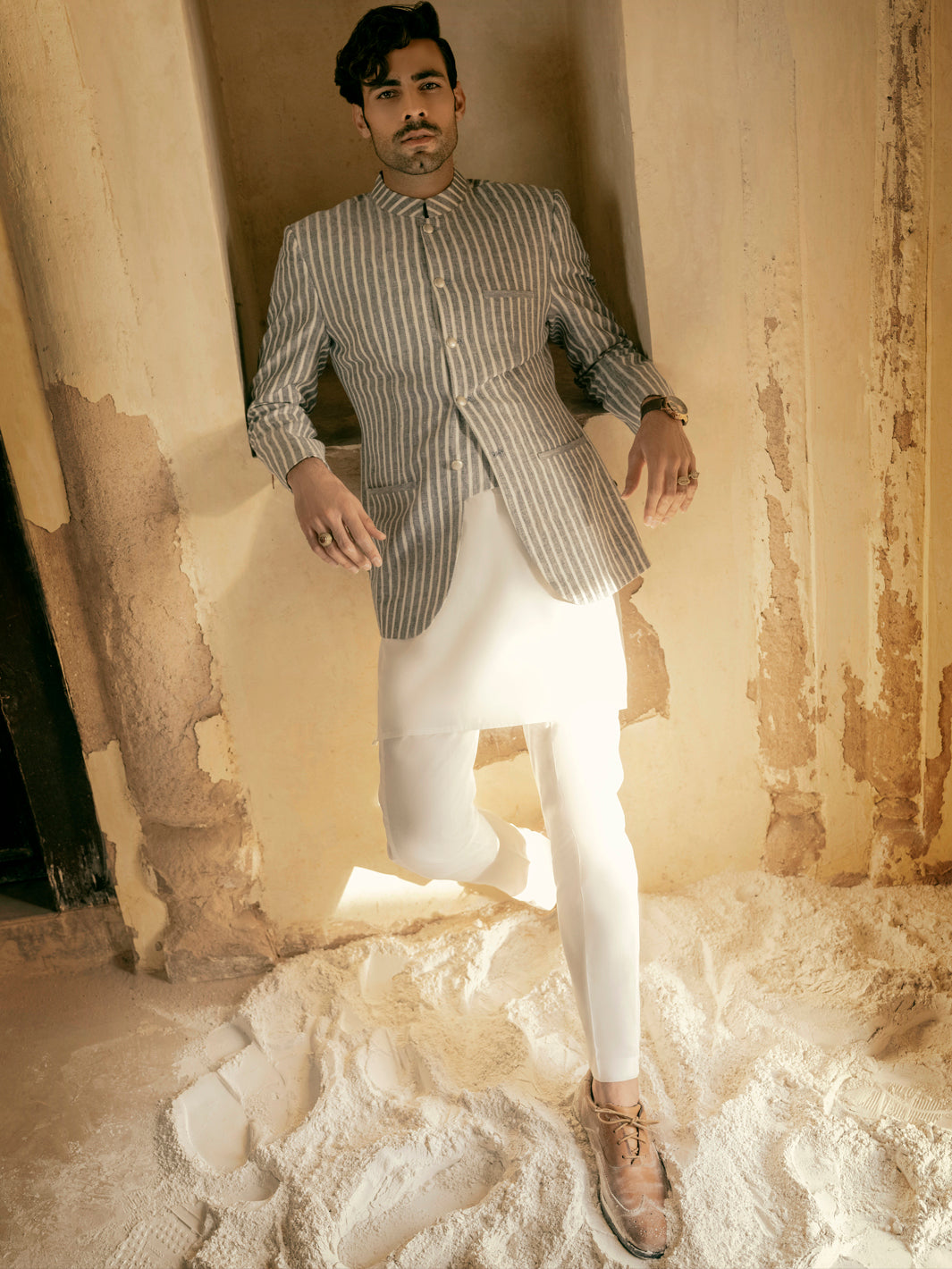 Grey Linen Prince Coat - AL-PCS-043